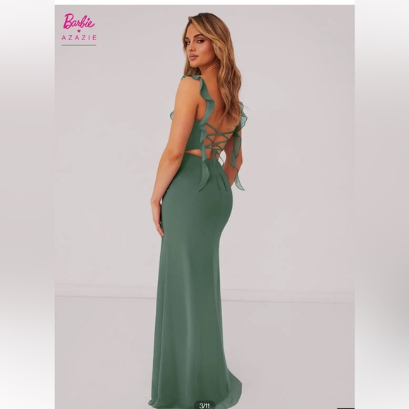 Sweetheart pleated ruffle chiffon mermaid dress - size, 10A - color, Eucalyptus - Picture 3 of 11